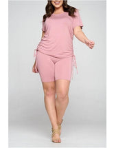 ALINA PLUS SIZE RUCHED TEE AND BIKER SHORT MATCHING SET-Clozit Essentials