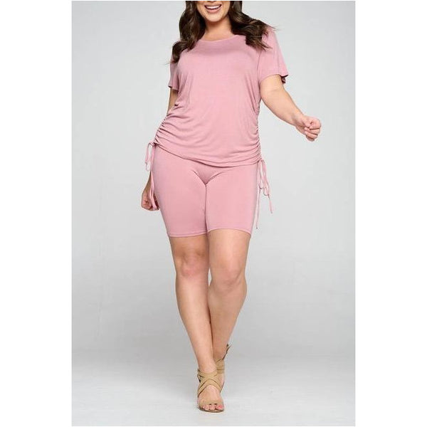 ALINA PLUS SIZE RUCHED TEE AND BIKER SHORT MATCHING SET-Clozit Essentials