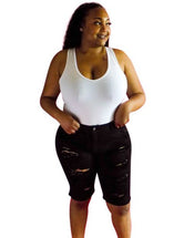 Katy Distressed Bermuda Shorts-Clozit Essentials